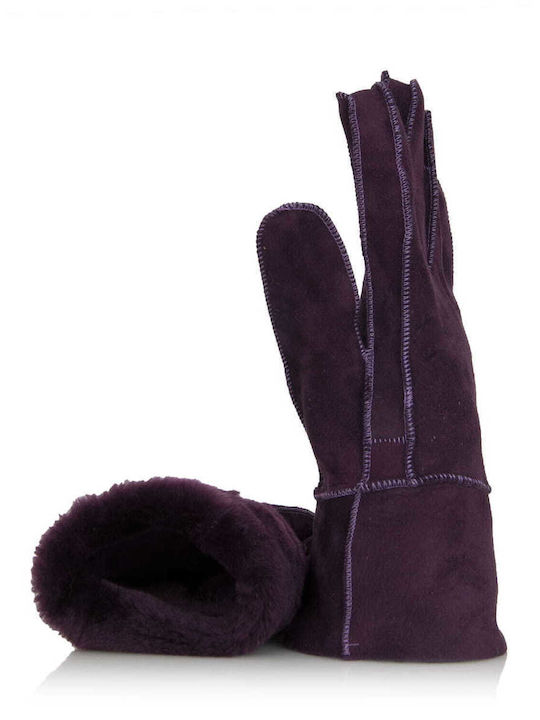 Women's Leather Gloves with Fur Purple