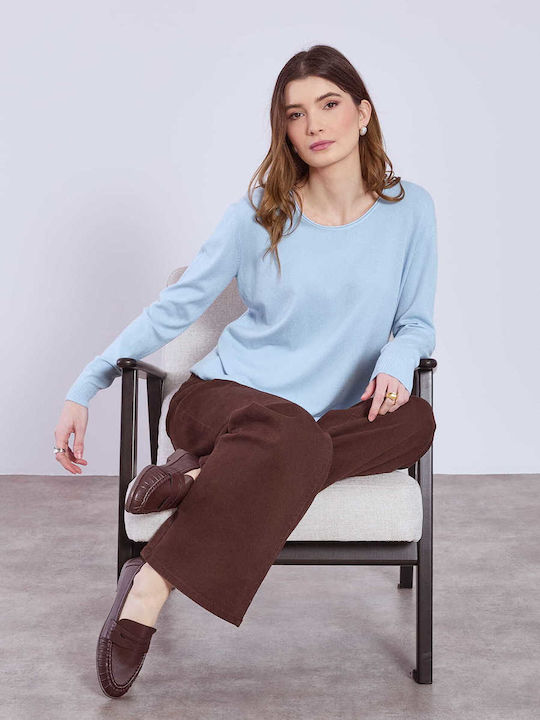 Celestino Women's Sweater Round Neck Loose Fit Light Blue