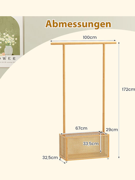 Costway Cuier de podea din Bambus Albă 100x32.5x172cm