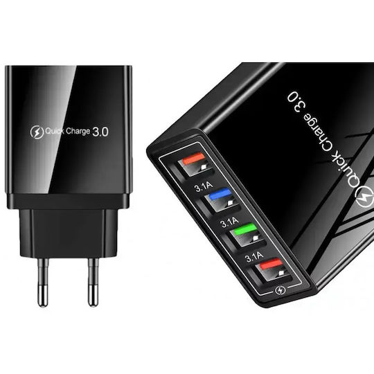 Încărcător Fără Cablu cu 4 Porturi USB-A 20W Livrarea energiei / Quick Charge 3.0 Negruς