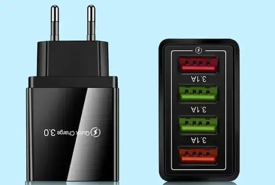 Încărcător Fără Cablu cu 4 Porturi USB-A 20W Livrarea energiei / Quick Charge 3.0 Negruς