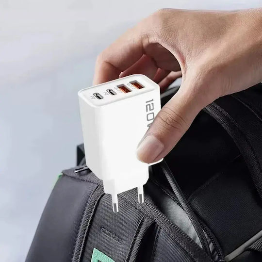 Încărcător Fără Cablu cu 2 Porturi USB-A și 2 Porturi USB-C 120W Livrarea energiei / Quick Charge 3.0 Albς