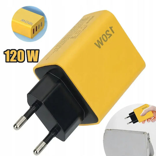 Încărcător Fără Cablu cu 2 Porturi USB-A și 2 Porturi USB-C 120W Livrarea energiei / Quick Charge 3.0 Galbenς