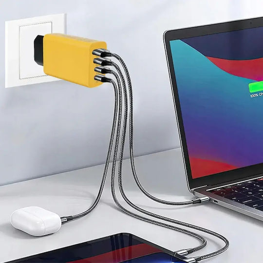 Încărcător Fără Cablu cu 2 Porturi USB-A și 2 Porturi USB-C 120W Livrarea energiei / Quick Charge 3.0 Galbenς
