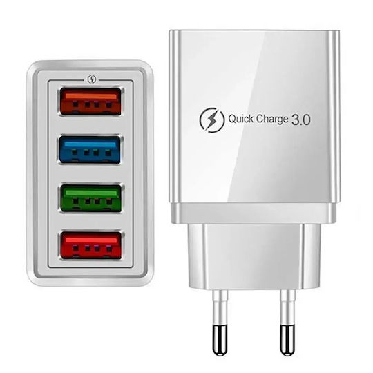 Încărcător Fără Cablu cu 4 Porturi USB-A 20W Livrarea energiei / Quick Charge 3.0 Albς