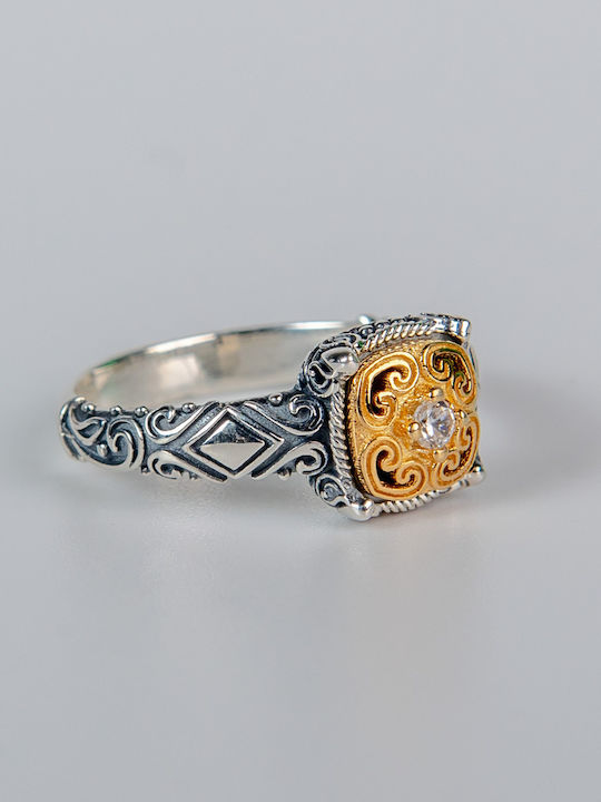 Ring with Zircon made of Silver Gold Plated