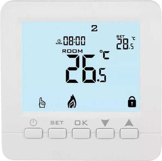Термостат Th-06 Дигитален Екран Вграден 16a 3500w 220v Захранване Сензор За Под Бял