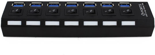 Usb Хъб Hb6 3.0 Висока Скорост 7 Порта Usb 3.0 On Off Бутон Високоскоростна Usb 3.0 Връзка Външен Захранващ Адаптер