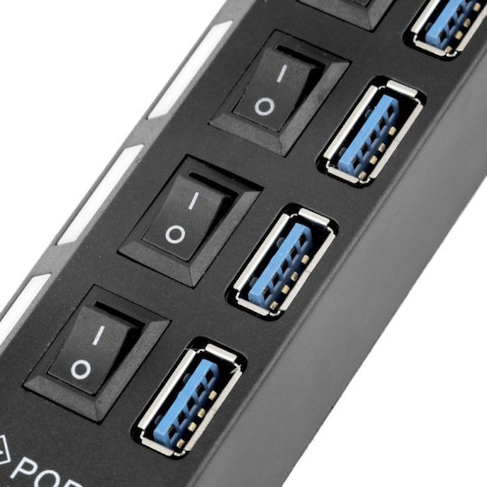Usb Хъб Hb6 3.0 Висока Скорост 7 Порта Usb 3.0 On Off Бутон Високоскоростна Usb 3.0 Връзка Външен Захранващ Адаптер