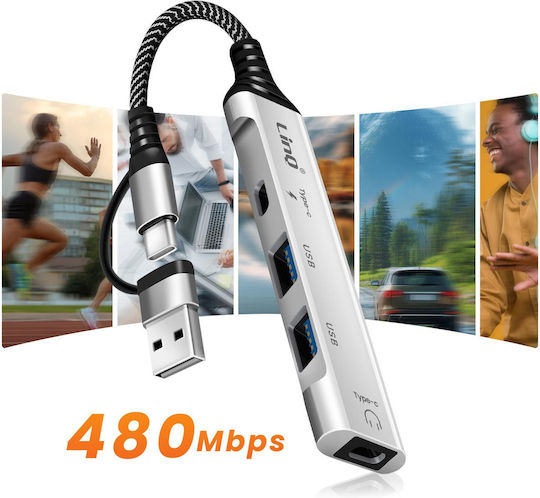 Linq 4-in-1 USB-C Hub 2x USB 2.0 2x USB-C Audio Synchronization Gray