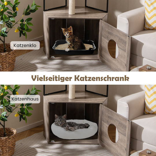 Costway Cat Desk Built-In Cabinet & Hole & Pet Eyes Pv10389gr