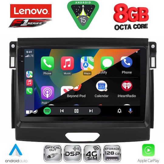 Lenovo Car Audio System for Ford Ranger 2018-2023 (Bluetooth/USB/WiFi/GPS/Apple-Carplay/Android-Auto) with Touch Screen 9"