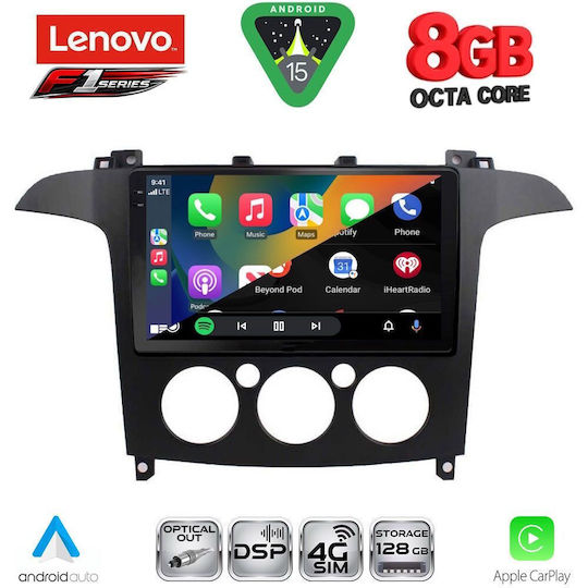 Lenovo Car Audio System for Ford S-Max 2006-2014 with A/C (Bluetooth/USB/WiFi/GPS/Apple-Carplay/Android-Auto) with Touch Screen 9"