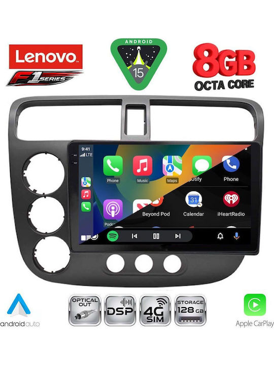 Lenovo Car Audio System for Honda Civic 2001-2006 (Bluetooth/USB/WiFi/GPS/Apple-Carplay/Android-Auto) with Touch Screen 9"