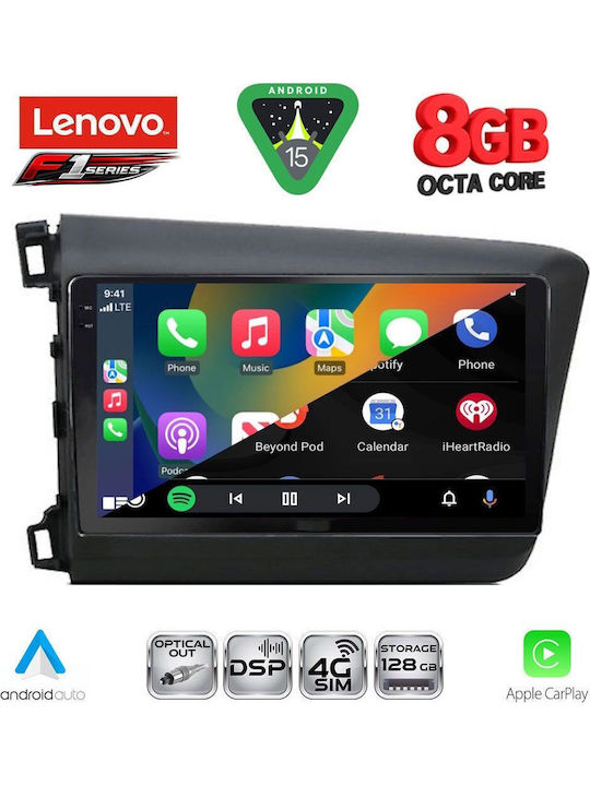 Lenovo Car Audio System for Honda Civic 2012-2016 (Bluetooth/USB/WiFi/GPS/Apple-Carplay/Android-Auto) with Touch Screen 9"