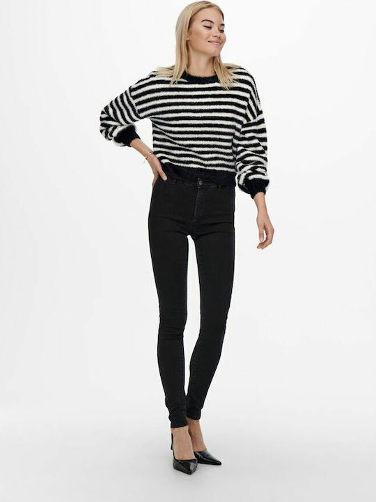 Damen Langarm Pullover Wolle Gestreift Black/white