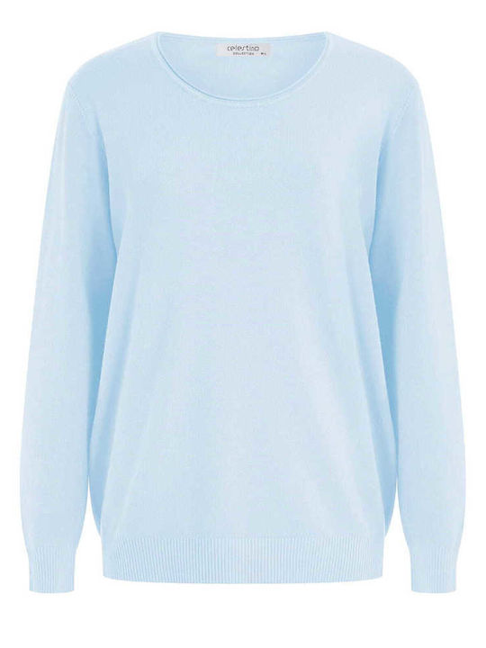 Celestino Women's Sweater Round Neck Loose Fit Light Blue