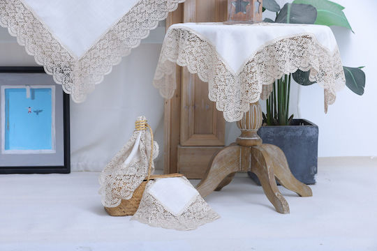 Liolios Home Tablecloth with Embroidery Set 3pcs Qz1600053 Cappuccino