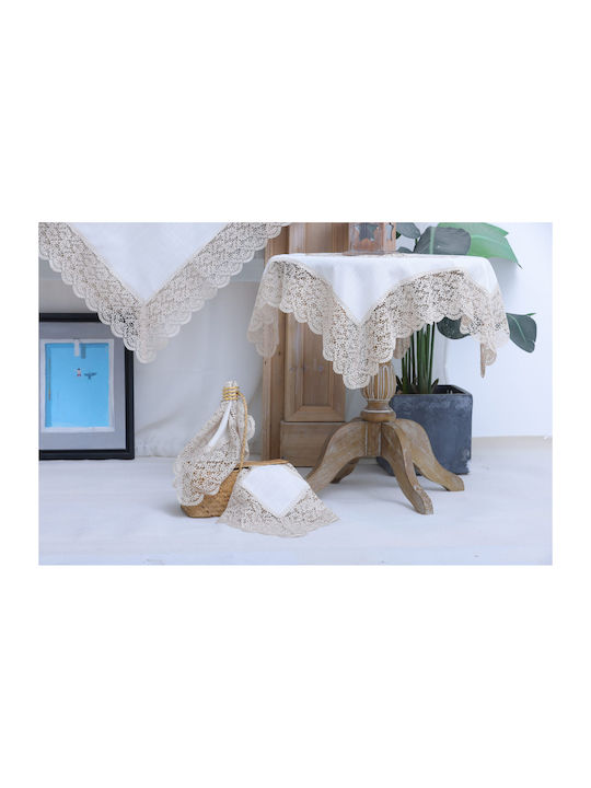 Liolios Home Τραπεζομάντηλο Λινό με Κέντημα Qz1600053 Cappuccino 85x85εκ.