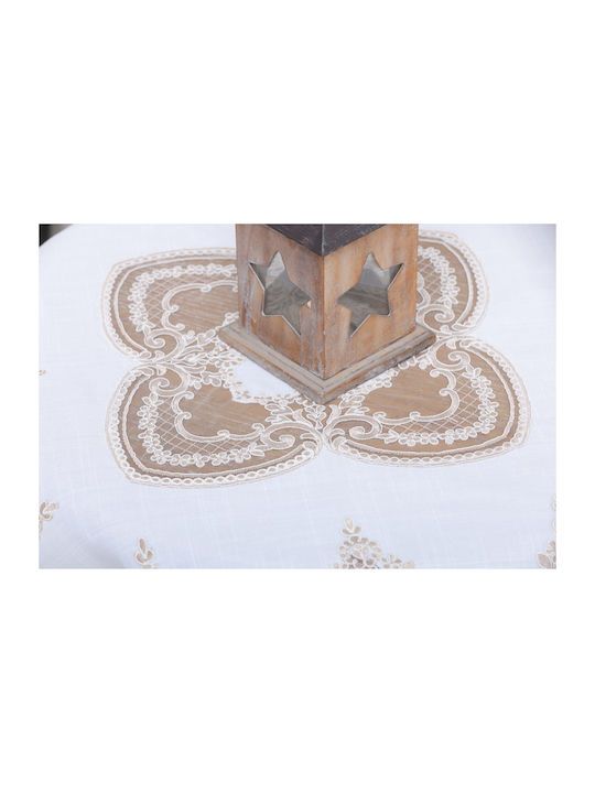 Liolios Home Tablecloth Linen with Embroidery Pls-7b027 Lt Coffee 85x85cm