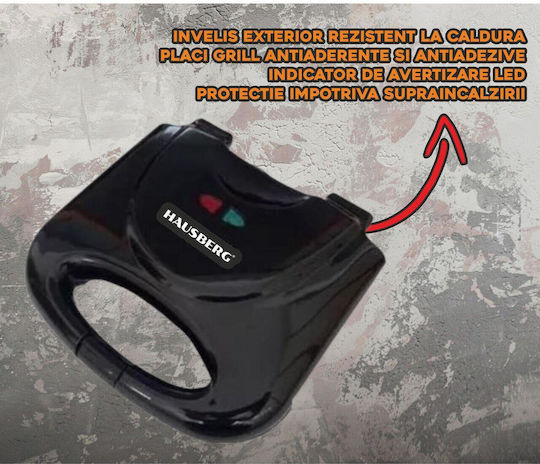 Hausberg HB-3510NG Τοστιέρα για 2 Τοστ 750W Μαύρη