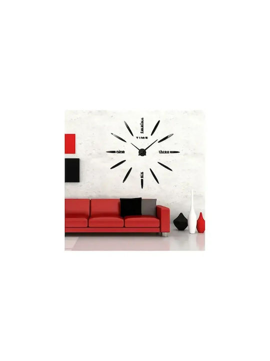Mirror Numbers And Letters Do It Yourself Black 3D Wall Clock Sticker Plastic Black