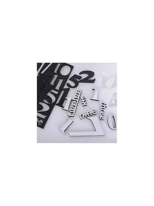 Mirror Numbers And Letters Do It Yourself Black 3D Wall Clock Sticker Plastic Black