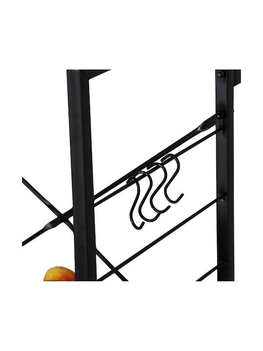 Metallic Kitchen Rack 3 Tiers Black 60x40x123cm