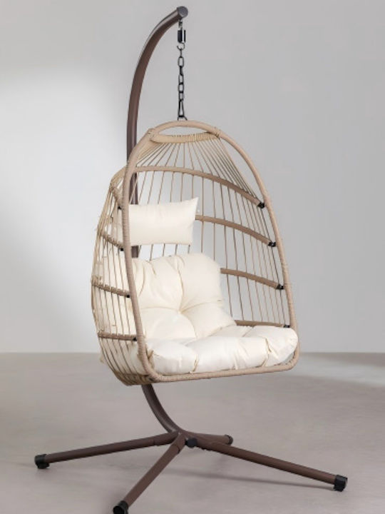 Egg Chair Swing with Stand and Pillow Rattan Multicolour L104xD100xH197cm