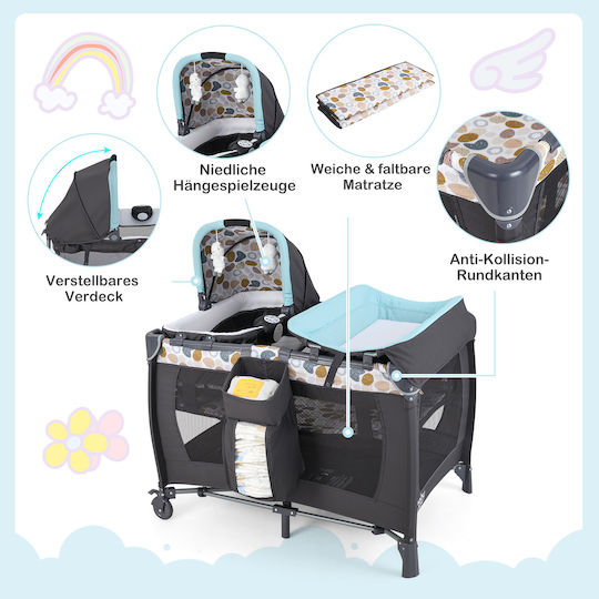 Costway Playpen with Changing Table & Mattress Blue 74x106cm