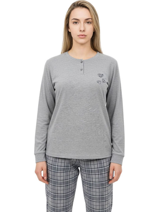 Lovelx Homewear Χειμερινό Γυναικείο Σετ Πιτζάμας Βαμβακερό Γκρι Lovelx Homewear Χειμερινό Γυναικείο Σετ Πιτζάμας Βαμβακερό Γκρι