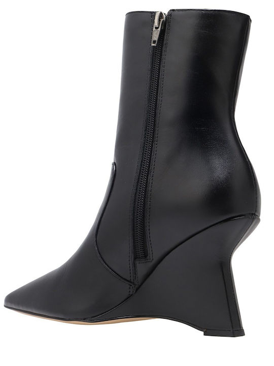 Leder Damen Stiefeletten mit Plattform Schwarz