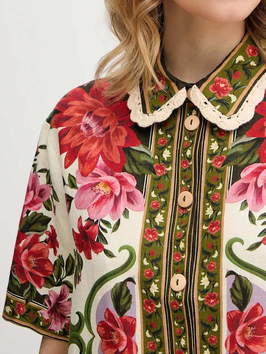 Women's Linen Floral Long Sleeve Shirt Wonder Rio Sand