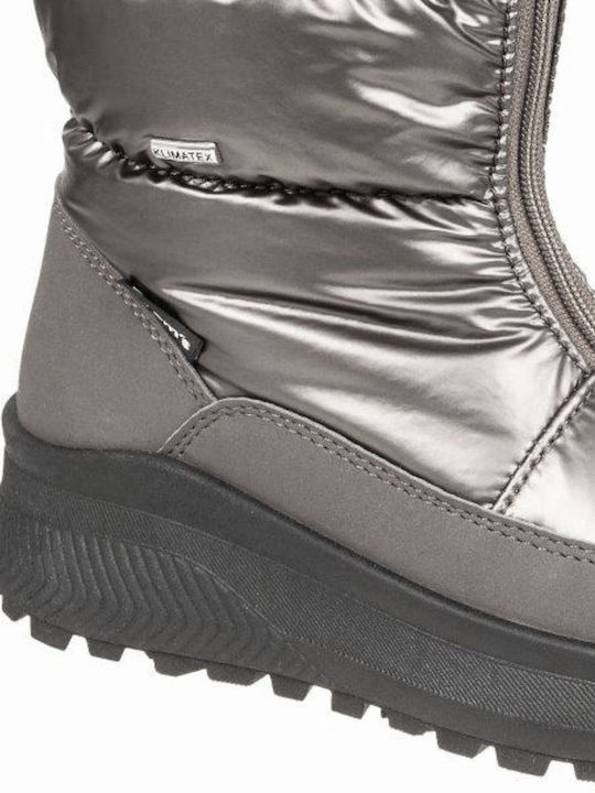 Synthetic Leather Snow Boots with Fur Silver