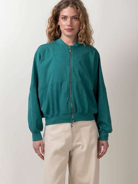 Women's Cardigan with Zipper Green