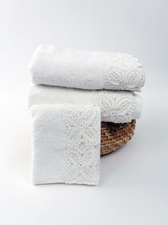 Liolios Home Bath Towels Set 3 pcs Butterfly Cream Weight 500gsm