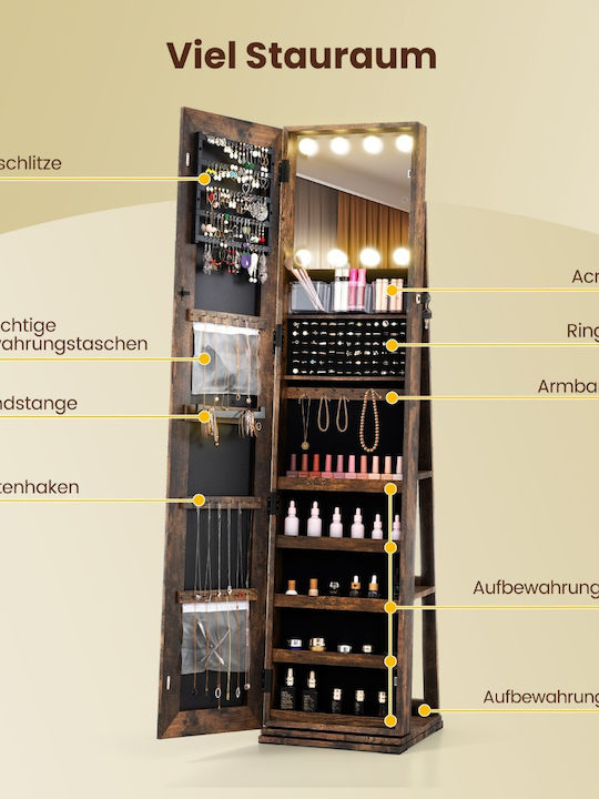 Costway Boden- oder Standspiegel mit Braune Holz Rahmen