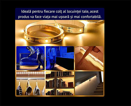 LED Strip USB 5V Warm White Light 3m with Motion Sensor, Power Supply & Remote Control