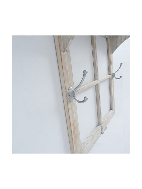 MSA Set Wooden Wall Hangers Window Shelf 12 Hooks Castle 50x20x55cm Beige White
