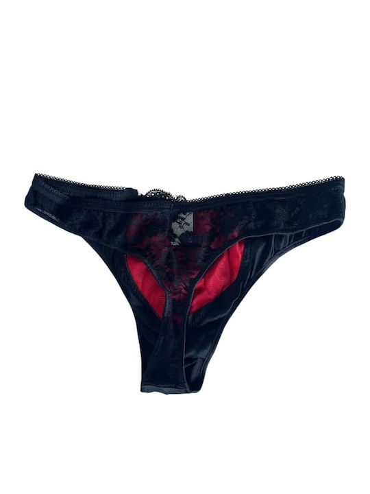 Γυναικείο String με Δαντέλα μαύρο