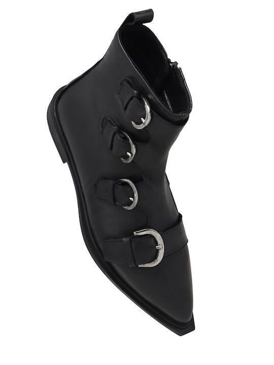 Leder Stiefeletten Damen Schwarz