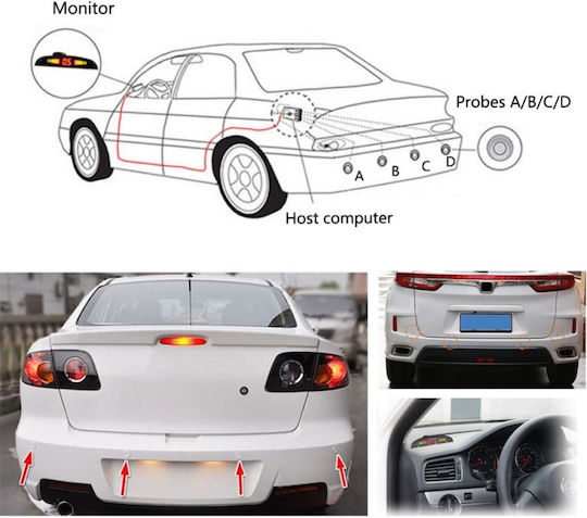 Set Senzori Parcare Detector Parktronic Display Monitor Radar 4 Senzori Albi