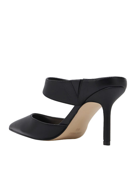 Darian Leather Mules with High Heel in Black Color