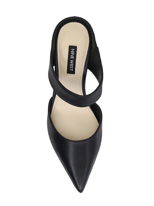 Darian Leather Mules with High Heel in Black Color