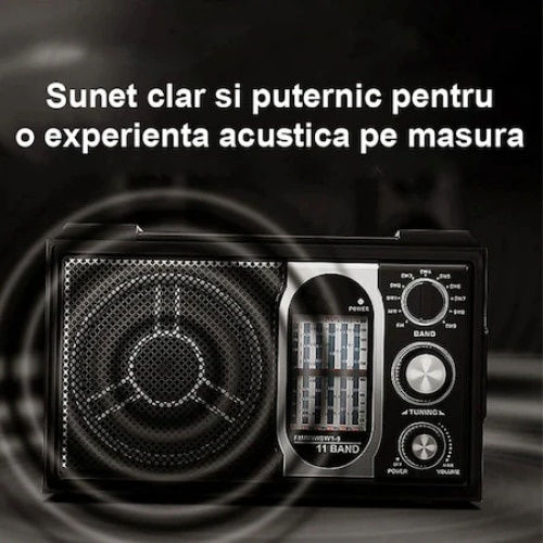 D7PKJGMBM Retro Cu alimentare la rețea / baterie cu USB Negru