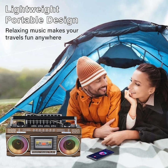 DHQLPB3BM Retro Φορητό Ραδιόφωνο Ηλιακό με Bluetooth και USB Καφέ