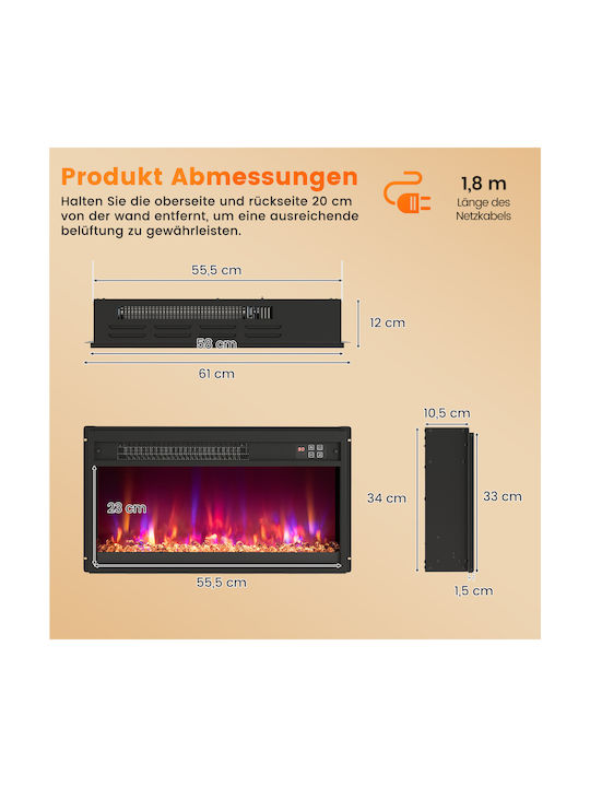 Costway Επιτοίχιο Ηλεκτρικό Τζάκι 1500W 49.1x12.3cm Μαύρο