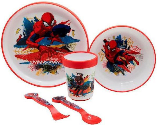 Feeding Set made of Plastic Red 5pcs