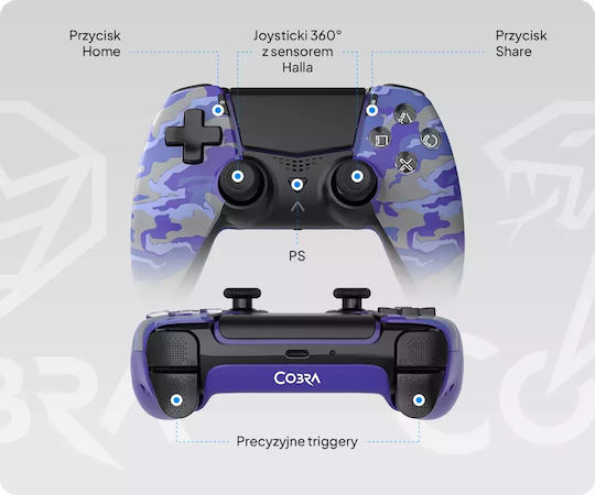 Cobra Ασύρματο Gamepad για PS5 / PC / Android / iOS Μωβ