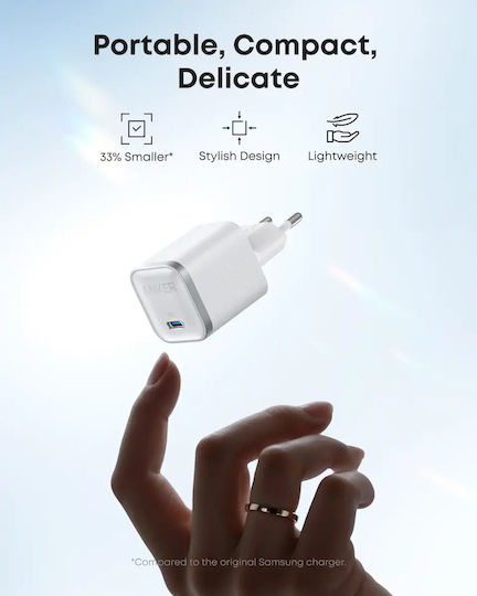 Anker Φορτιστής Χωρίς Καλώδιο GaN με Θύρα USB-C 45W Power Delivery Λευκός (Nano)